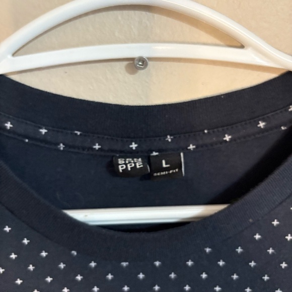 3/$10⚡️Penshopee Navy Blue Short Sleeve T-Shirt White Repeating Pattern - Picture 6 of 13